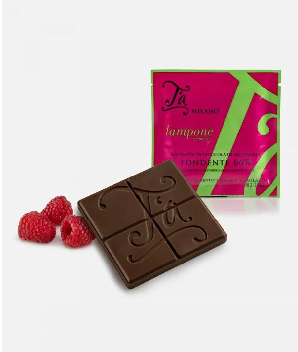 66% Mørk Chokoladebar Med Hindbærstykker - 50 gr.